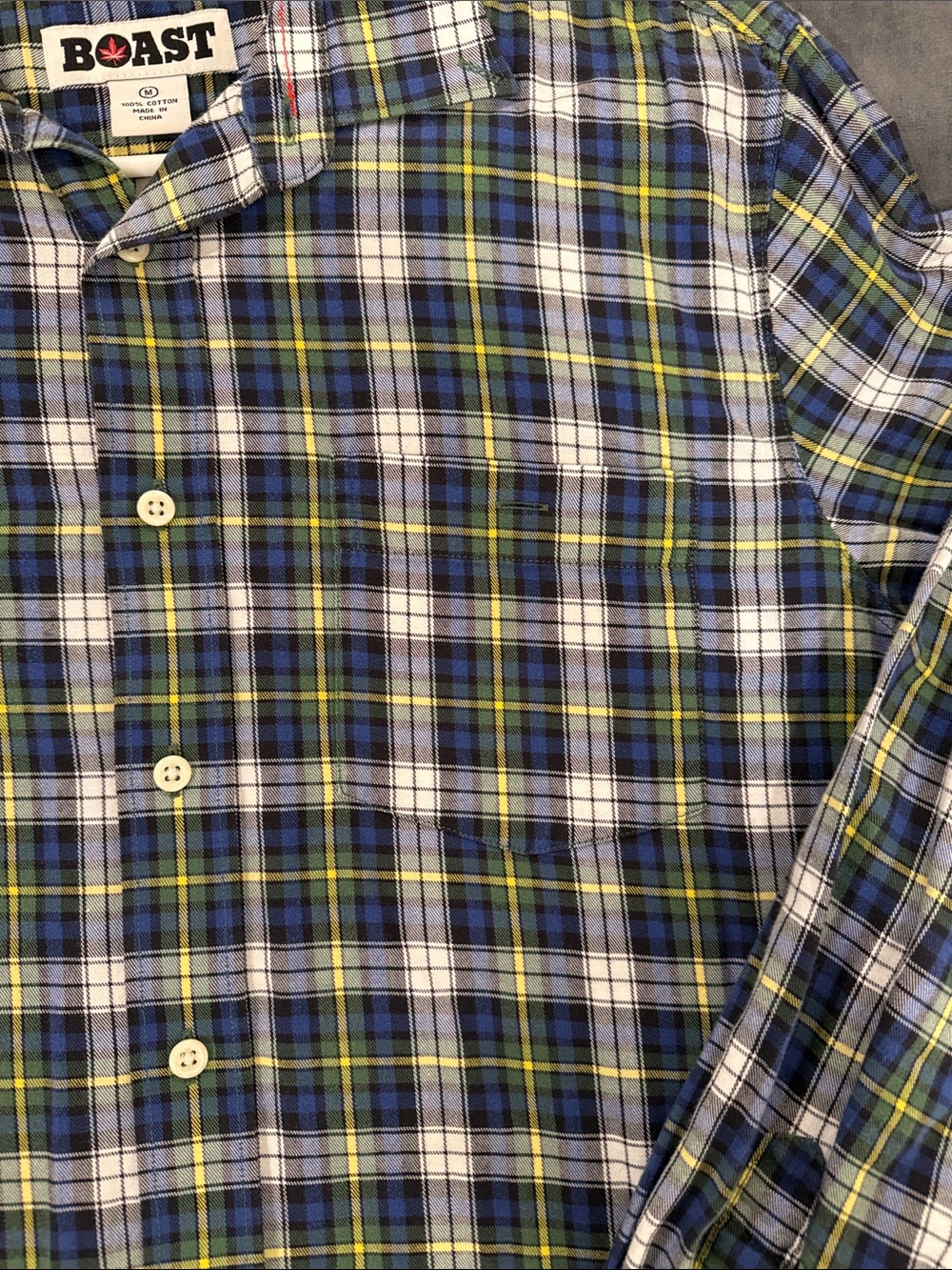 BOAST Men's Blue, Green & White Plaid Button-Down Shirt - Picture 3 of 3
